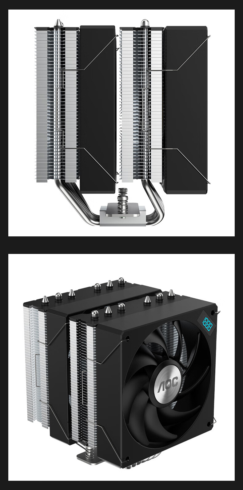 AOC T65B/93 Black CPU Air Cooler Frost Tower (Real-Time Speed Display/6 Heat Pipes/PWM Temperature Control 2200 RPM/Multi-Platform/Overclocking up to 260W) 6