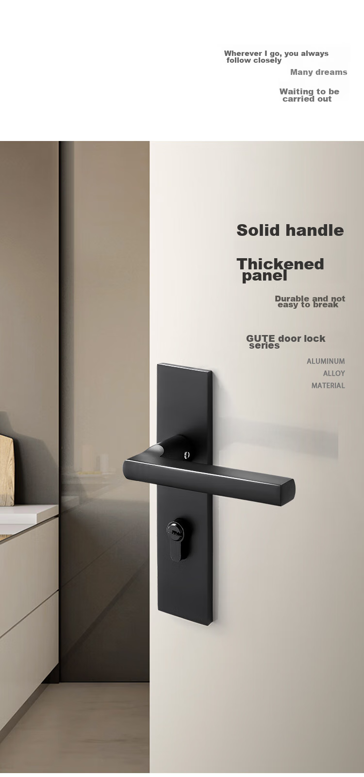 GUTE Door Lock, Interior Bedroom Door Lock, American Black Bathroom Solid Wood Door Handle, Home Lock Hardware 2