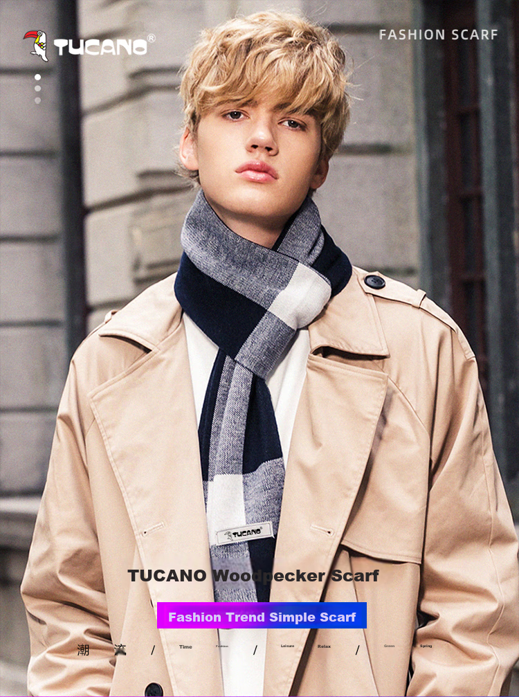 TUCANO Pure Wool Scarf for Men, Winter High-End Neck Warmer, Luxurious Gift for Men And Fathers, New Year Birthday Gift Box 1