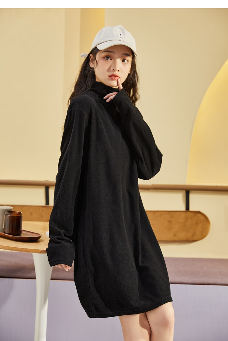 TonLion 2024 Women's Fleece High Neck Knit Long Sleeve Dress Black S 6