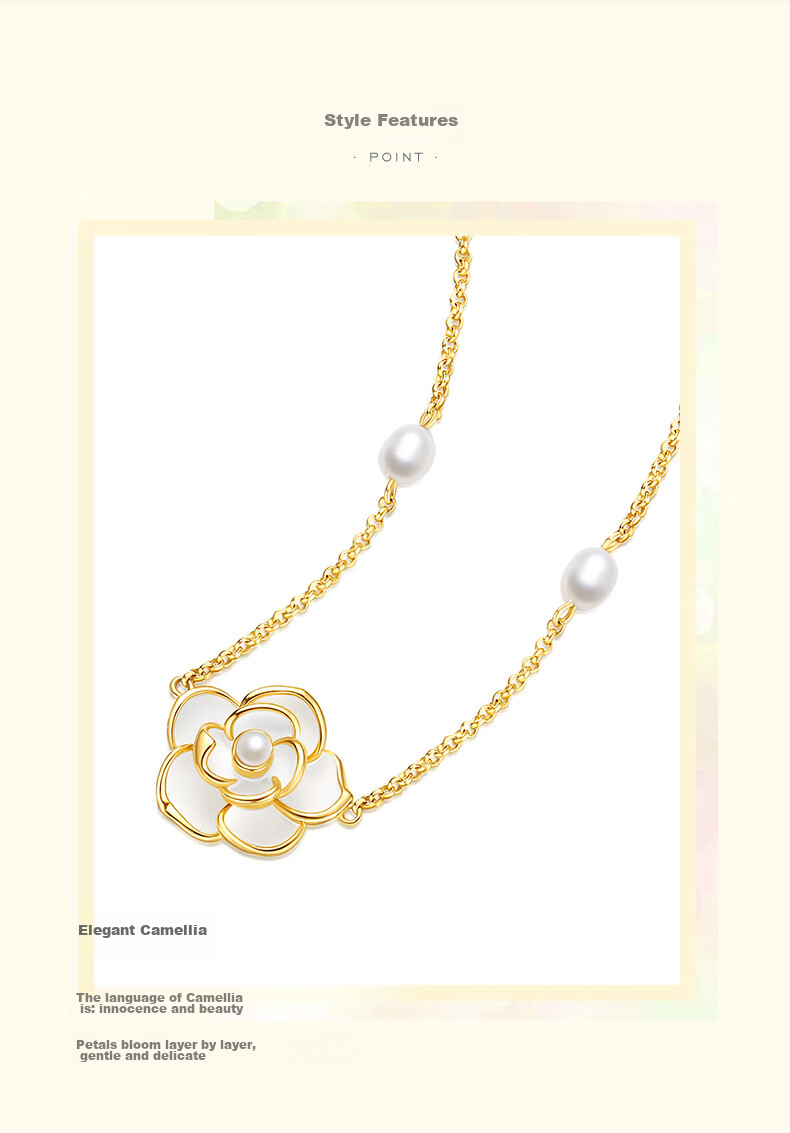 CHOW TAI SENG [Birthday Gift] Camellia Pearl Necklace Silver Elegant Collarbone Chain Light Luxury Niche Gift for Girlfriend 4