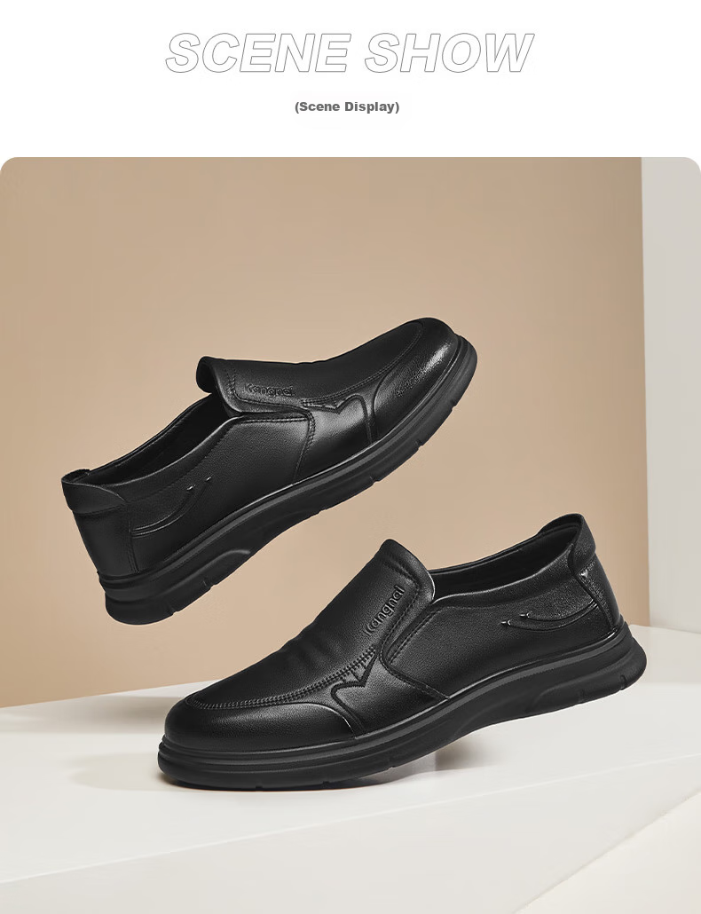Kangnai Slip-On Business Casual Shoes, Simple And Comfortable Loafers, Everyday Men's Youth Round Toe Leather Shoes, Black, Size 40 7