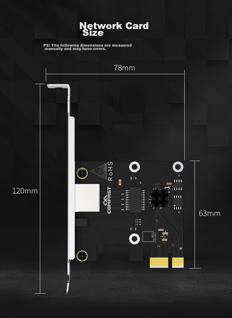 COMFAST P25 V2 PCIe 2.5G Wired Network Card Desktop Internal Gigabit Ethernet Port Expansion Full Duplex Adaptive Wake-on-LAN Adapter RTL8125B 11
