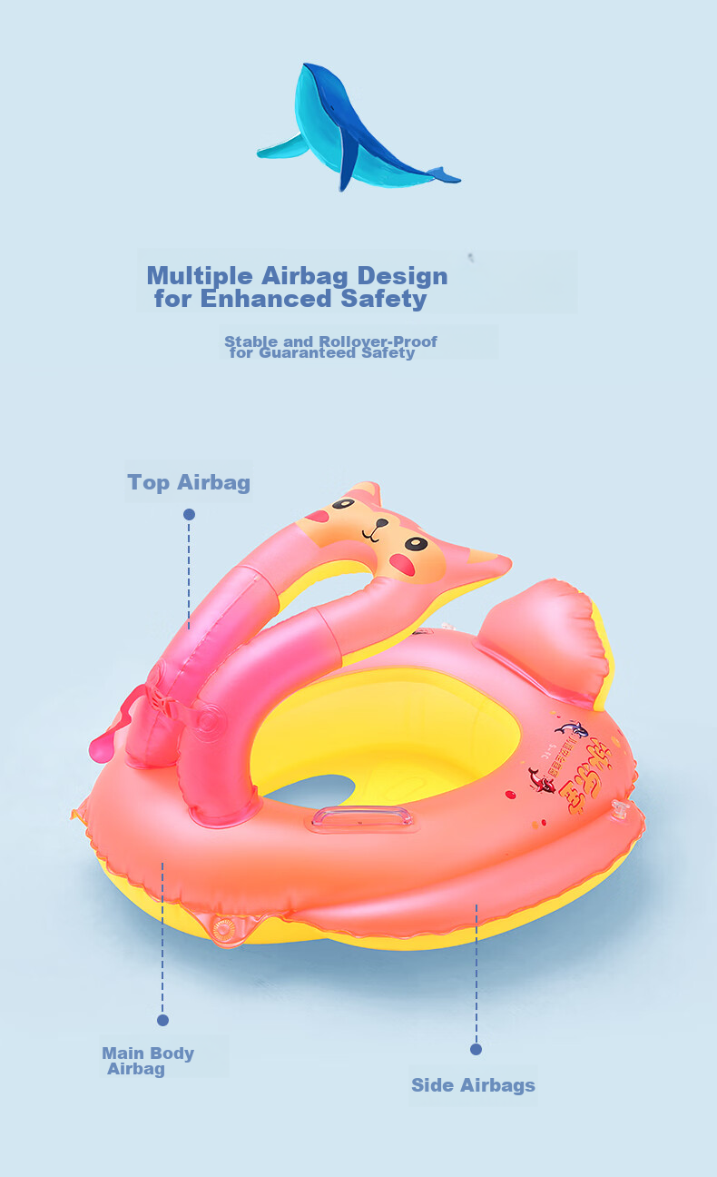 Yonglebao Children's Safety Seat Belt, Anti-Rollover And Anti-Fall Multi-Airbag Swim Ring for Babies, Size S, Blue/pink Randomly Sent 8