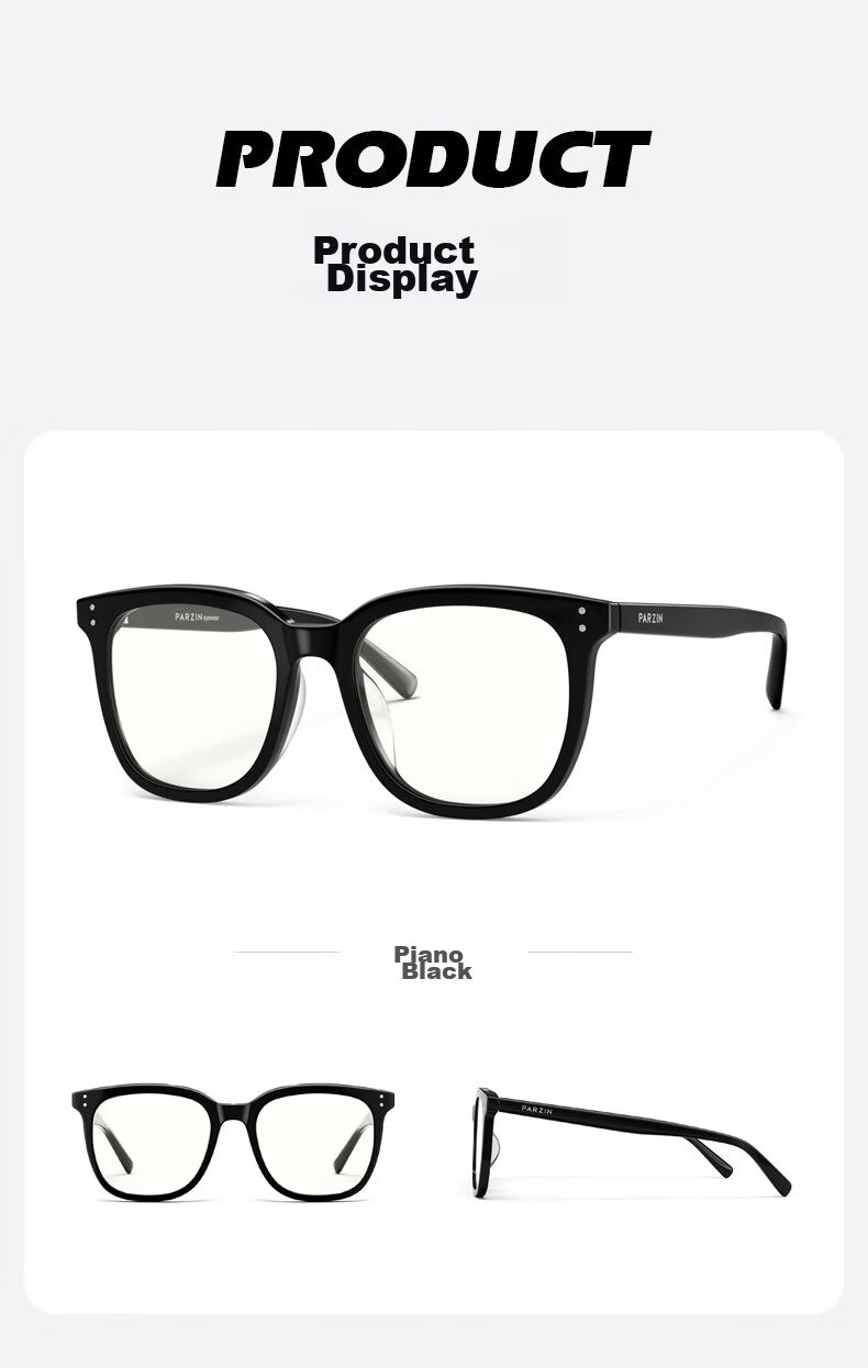 PARZIN Prescription-Ready Glasses Frame, Acetate Square Frame for Men And Women, Versatile Daily Wear, Easy to Match, Face-Slimming Black Frame, 15858 12