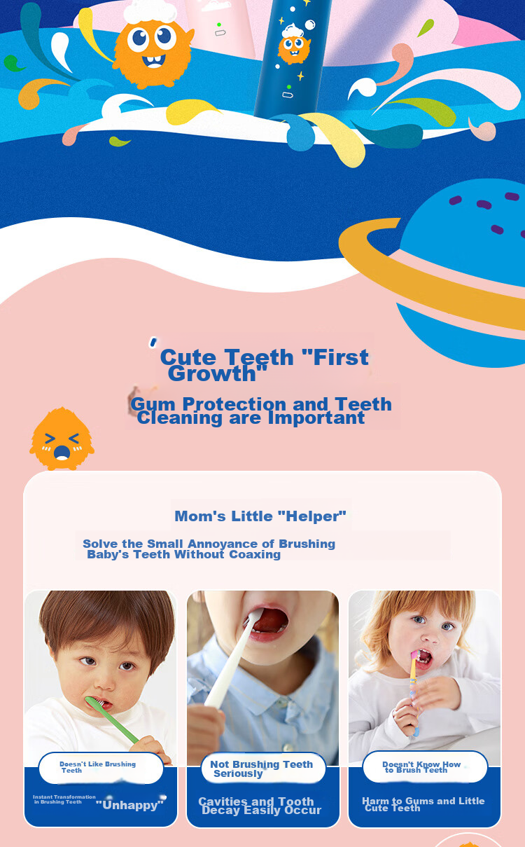 PHILIPS Children's Electric Toothbrush, Mengya Customized Exclusive Design with 2 Modes, 2 Customized Brush Heads for Kids, Birthday/children/students Gift HX2432/02 Pink 2
