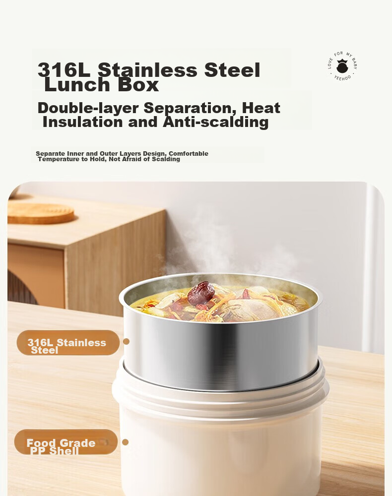 YEEHOO Insulated Food Container for Pregnant Women And New Mothers, Soup Warmer, Baby Food Container, Three-Layer Insulated Drink Box, 316 Stainless Steel Takeaway Thermos 11