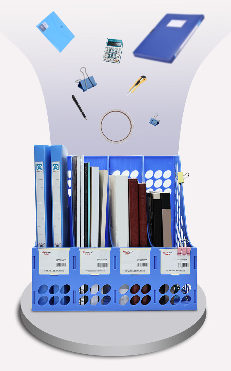 Bailiwen H9138A Sky Blue Three-Column Document Stand, Desktop Bookshelf, File Organizer, Office Desk File Holder, Paper Folder Storage Rack 5