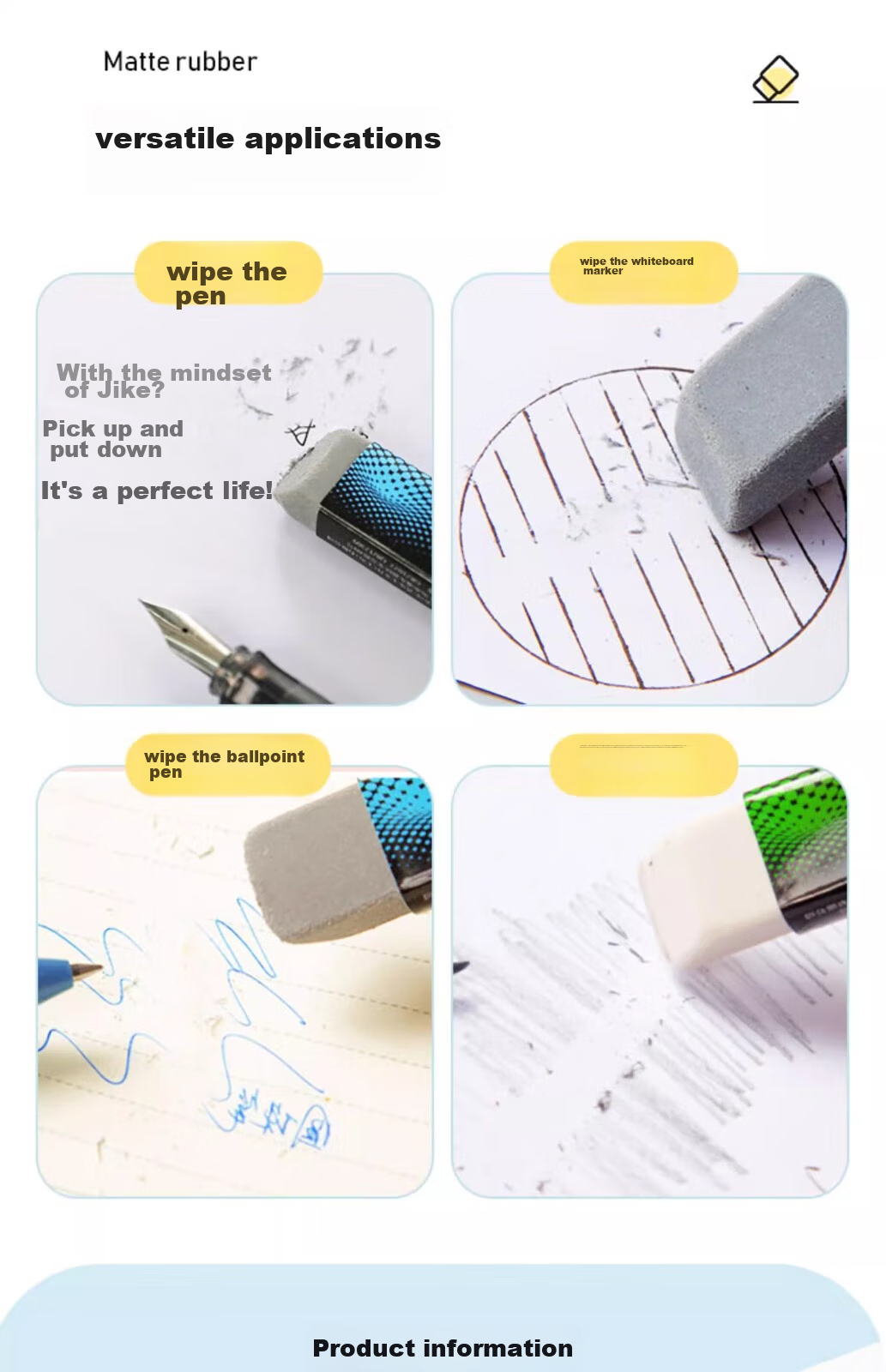 PLUS Erasable Pen with Eraser, Clean Matte Eraser, Student Exam Supplies, Exam Eraser with Less Debris, Matte Style 6