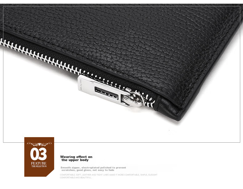 ELLE HOMME Business Clutch Bag, Men's Top-Grain Leather Handbag, Large Capacity Casual Envelope Bag for Men, EB088200701 Black, Birthday Gift for Boyfriend 9