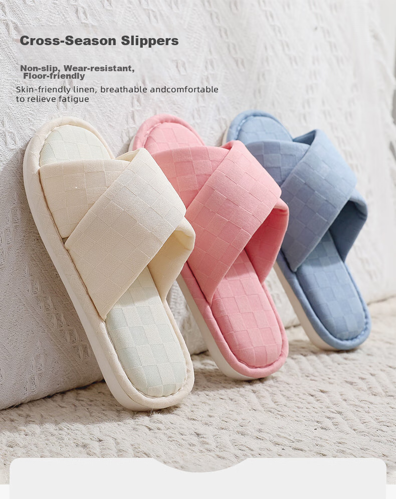 GUOLUOFEI Japanese-Style Wooden Floor Opening Cotton Slippers for Men And Women, Soft-Soled Indoor Silent All-Season Slippers, Blue, Size 38/39 1