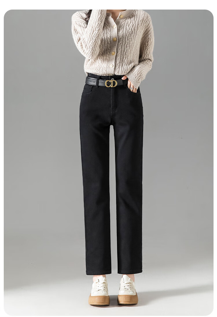 Dme Thermal Autumn And Winter Fleece-Lined Cigarette Pants, Women's Slim-Fit Warm Trousers with Fleece Lining, Black with Fleece, 2XL 11