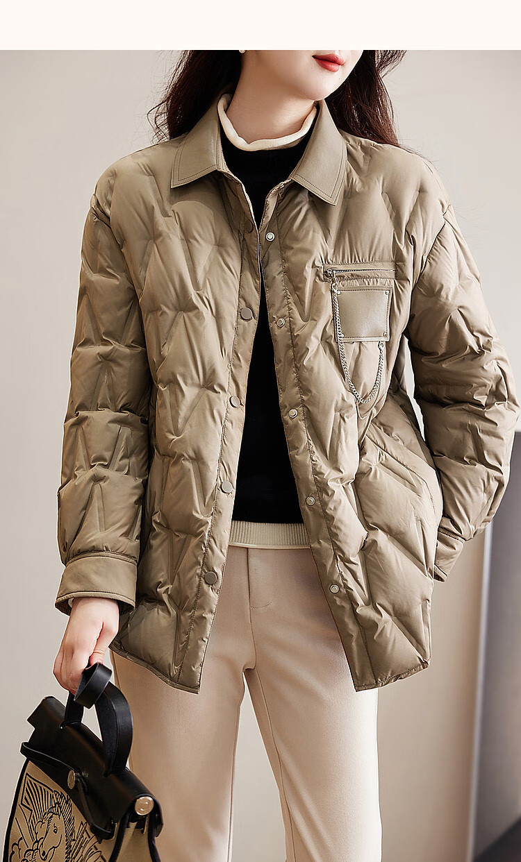 Dme [90% Duck Down] Winter 400T Spring Yarn Dye-Lighted Elastic Cuff Loose Metal Chain down Jacket for Wome 9