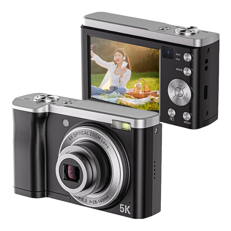 SONGDIAN Optical Zoom Digital Camera, 5K High-Definition Video Recording, Dual Front And Rear Cameras with Built-In Filters, Student Mirrorless Camera DC305x, Black, 256GB Memory