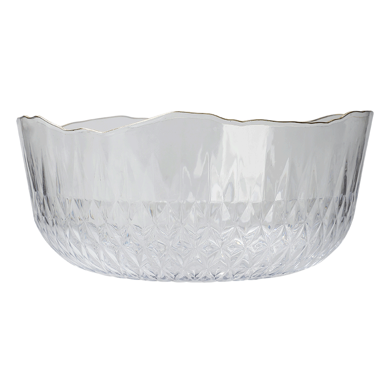 CAIZHI Japanese-Style Ribbed Gold-Rimmed Fruit Bowl Salad Bowl for Home Use, Living Room Coffee Table Snack Plate, Transparent CZ6774