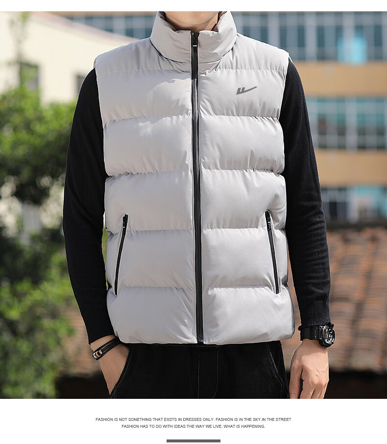 Warrior Men's Thickened Warm Solid Color Stand Collar Vest Fashion Waistcoat Autumn Winter Korean Casual Jacket 4