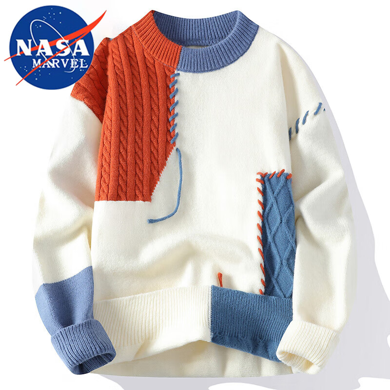 NASA MARVEL Knitted Sweater Autumn Winter Fleece Lined Casual Crewneck Trendy Warm Thick Knitwear Black Fleece Lined 3XL