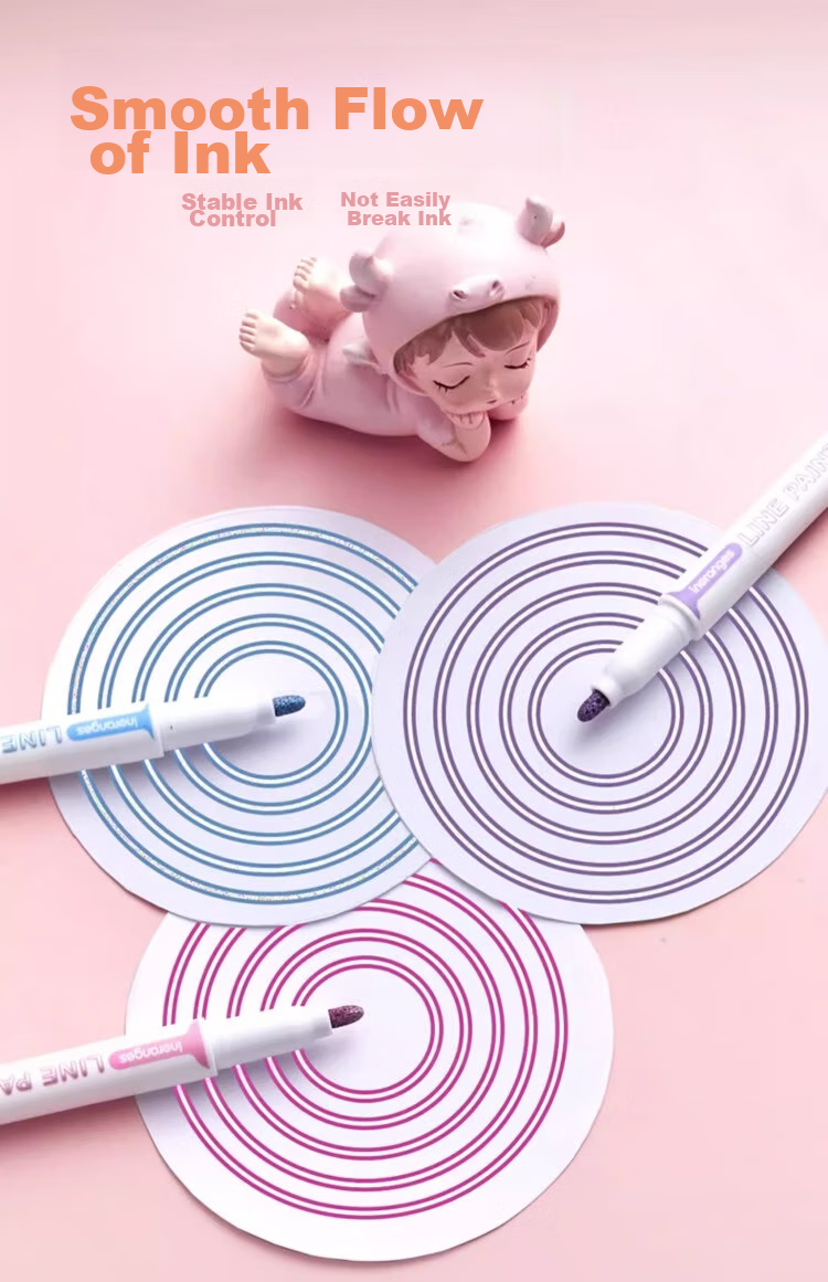 Liupintang Double-Line Outline Pen, 12 Colors, Gel Dual-Color Fluorescent Marker, for Writing, Students And Children, Floral Pattern Journaling, Colorful Pens, Curved Line Drawing, Small Newspaper Marking, Outlining Pe 11