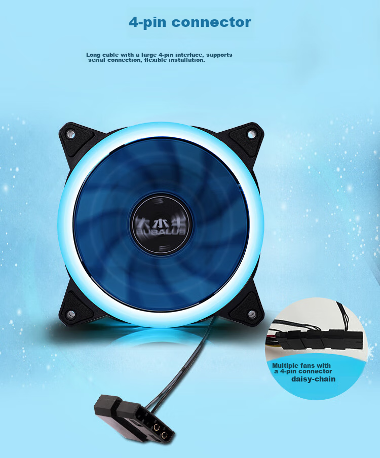 BUBALUS Ice Blue 12CM Case Fan (Cool Blue Light/air Cooling/liquid Bearing/computer Fan/large 4-Pin Daisy Chain) 5