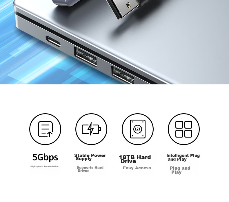 UGREEN Dual-Head Four-In USB Hub Expansion Dock, Type-C 3.0 Splitter, Multi-Port Adapter Converter for Laptops And Smartphones, 0.15m 3