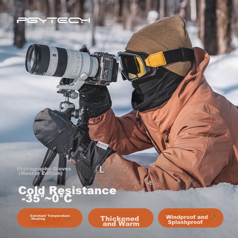 PGYTECH Photography Gloves, Dandelion Warm Cycling Gloves, Finger-Exposing Touchscreen Compatible, Fleece-Lined, Cold-Resistant Graphene Heating, Windproof And Waterproof, Autumn And Winter Outdoor Ski Gloves, Master Edition L Size