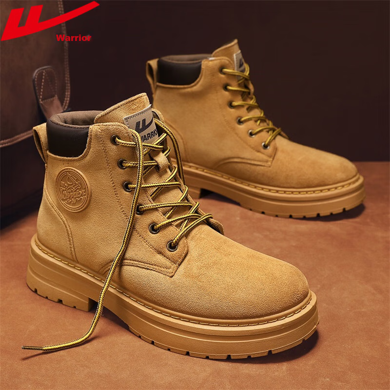 Huili Men's Shoes, Retro Martin Boots, New Style for Autumn And Winter 2025, Versatile Work Boots for Hiking, Khaki, Size 42