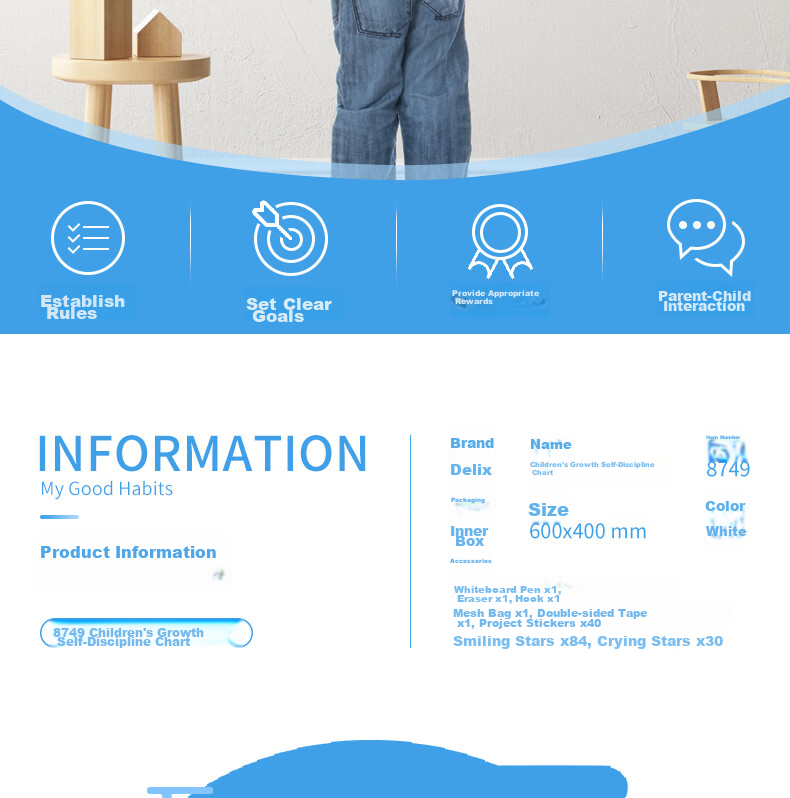 Deli 60*40cm Growth Self-Discipline Chart, Student Kindergarten Reward Stickers, Points for Good Habits, Top Student Habit Formation Course, Daily Check-In, Birthday Gift Stationery for Boys And Girls 2