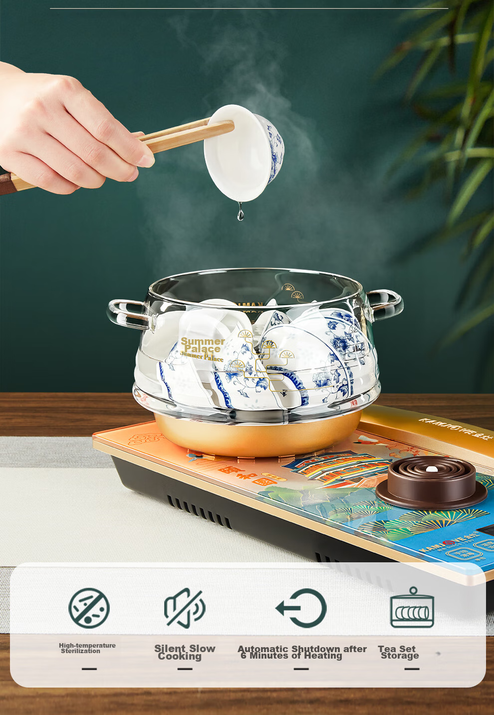 KAMJOVE One-Touch Fully Automatic Bottom Water-Filling Electric Kettle, Glass Intelligent Temperature-Controlled Electric Tea Stove, H9 Yiyhe Garden Co-Branded Editio 17