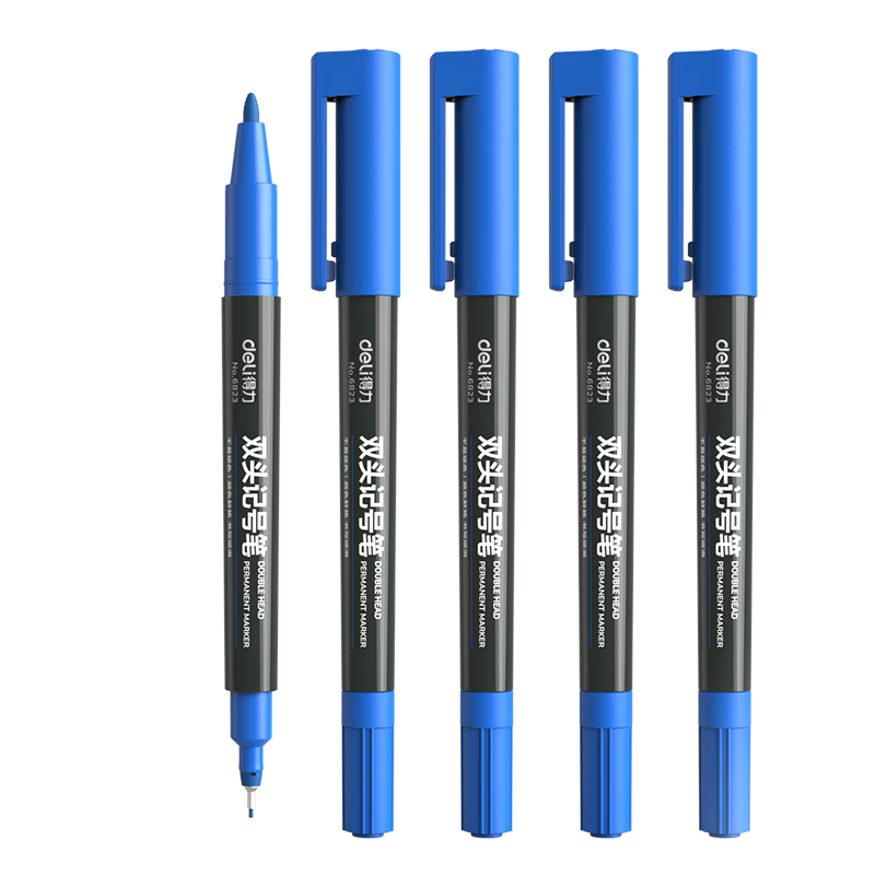 Deli 0.5mm/1.2mm Double-Ended Marker Pen Signing Pen Conference Pen Children's Student Marker Outline Pen, 12 Pcs/box, Blue, 6823