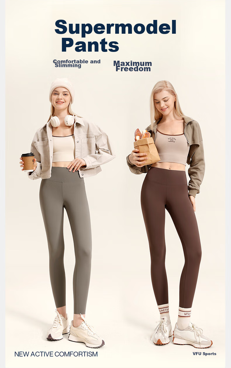 VFU Fleece-Lined Yoga Pants, Winter Warm Base Layer, Thick Windproof Sports Leggings, Ebony Brown, L 2