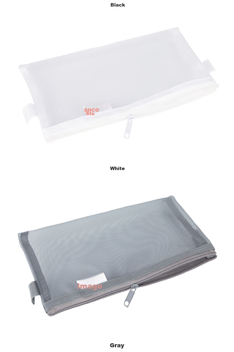 Sitoo Transparent Mesh Pencil Case for Exams, Zipper A63 Pack White Stationery Bag for Exam Room Use, Visible Portable Storage 4