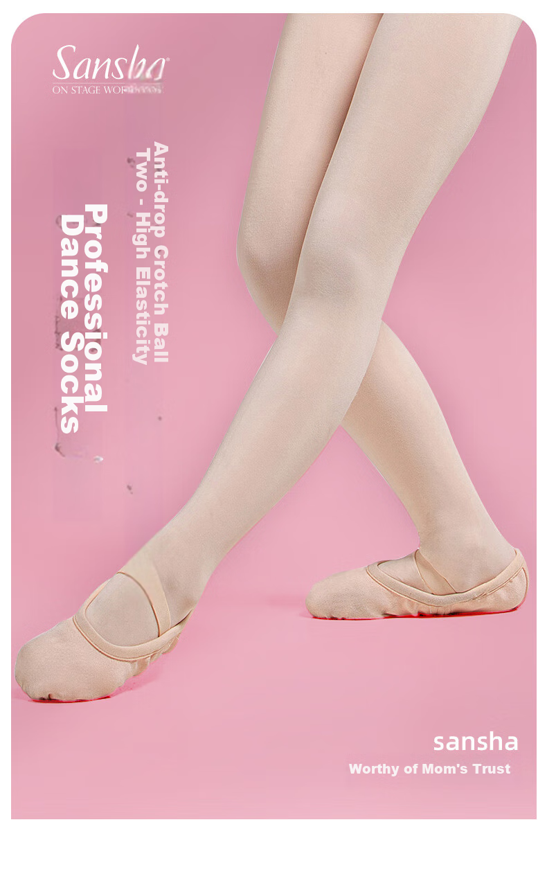 Sansha Children's Dance Tights, White Ballet Dance Socks, All-Season One-Piece Pantyhose for Girls, Large Socks Base Layer, Pink SS-S 1