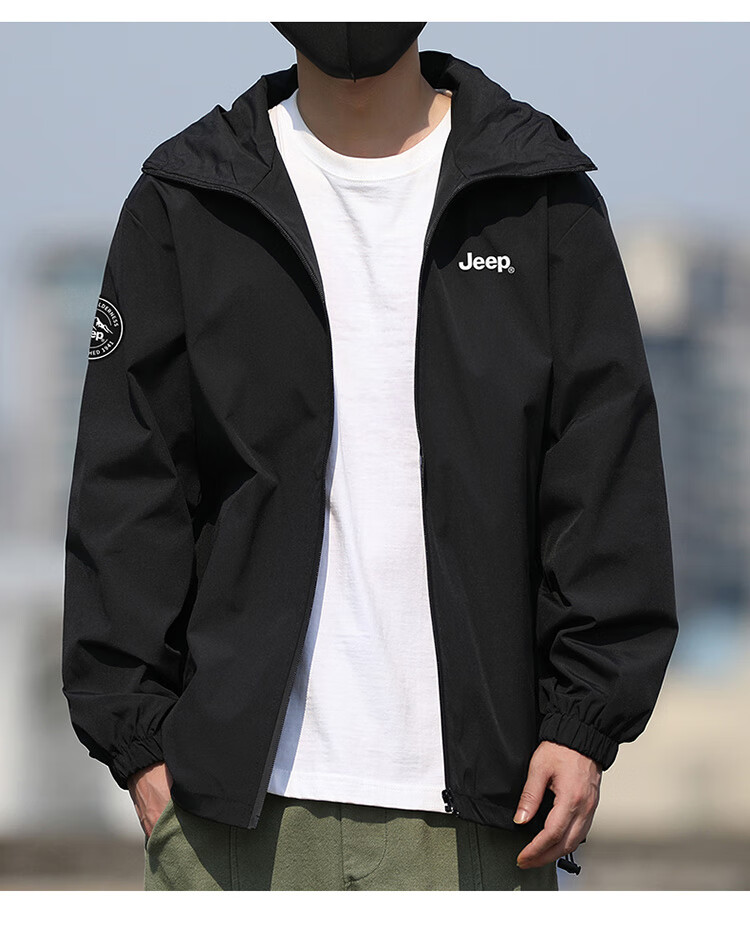 JEEP Men's Hooded Jacket for Spring And Autumn, Loose-Fitting Trendy Casual Clothing, Army Green, 3XL 20