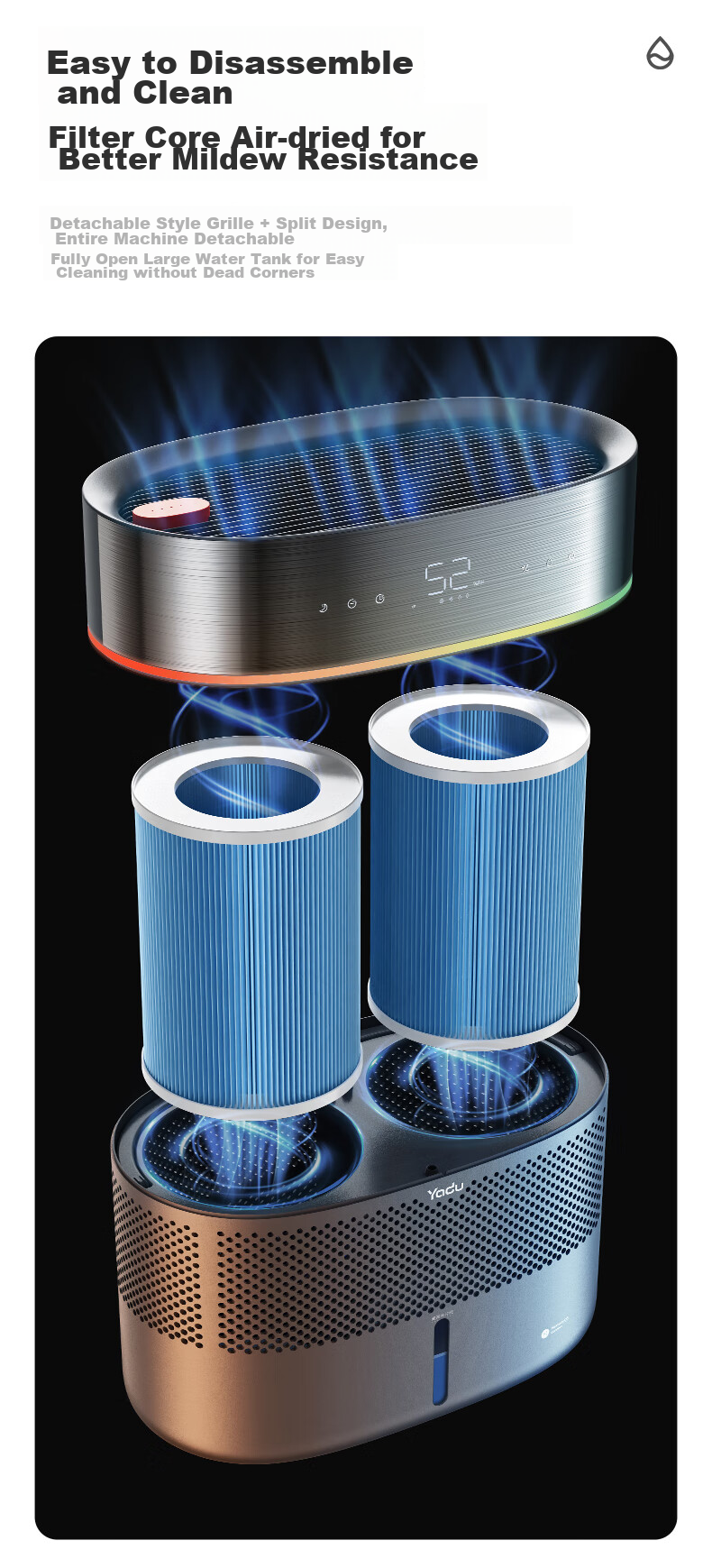 YADU Dual-Engine Mist-Free Humidifier for Bedroom, Home, Office, Mother And Baby Use, 1010ml Air Purification Large Capacity Humidifier SZ750-TJK800(Hi)Pro (HarmonyOS Compatible) 15
