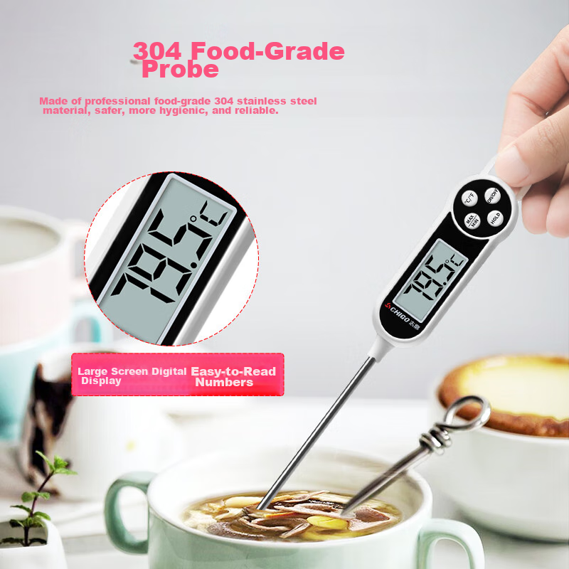 CHIGO Electronic Liquid Thermometer, 304 Stainless Steel, Accuracy 0.1, Memory Function, Oven Wall-Mounted Probe Oil Temperature Gauge, Water Temperature Meter, ZG-8022 Food Thermometer, Baby Milk Temperature Meter