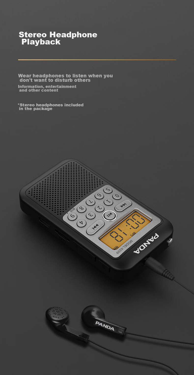 Panda 6209 Mini Radio, Full Band Portable, Card-Insertable, Elderly Gift, Rechargeable Semiconductor Stereo Broadcast 9
