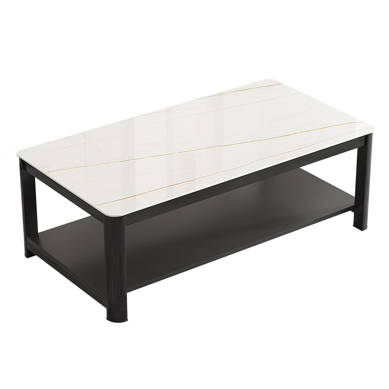 KULIN Coffee Table, Living Room Simple Design, Tempered Glass, Small Apartment Double-Layer Storage Coffee Table, Lauren White Gold, 120*60cm