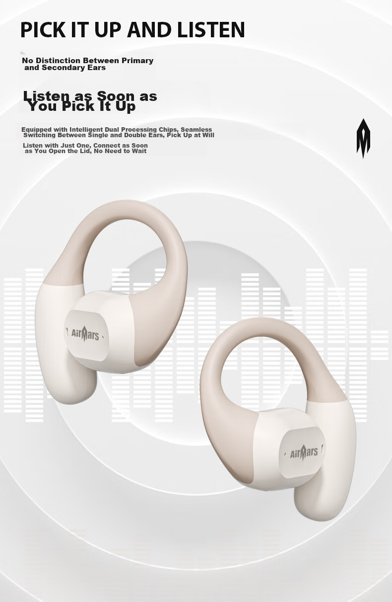 AIRMARS FORSMARTPHONE [Sound Quality Top] Bluetooth Headphones, Ear-Hook Bone Conduction Concept, True Wireless Open-Ear, Non-In Clip-On, Sports Running, Long Battery Life, High-End Noise Reduction, Universal Sony 6
