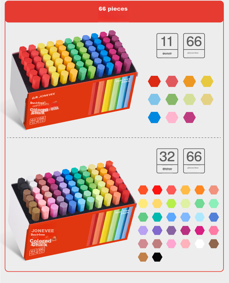 JONEVEE Colored Chalk for Bulletin Board, 24 Colors, 48 Pieces/box, Vibrant Colors, Non-Dusting And Non-Toxic, for Children's Drawing, Teaching, And Teachers' Use, Not Water-Soluble ZWCK-6482 16
