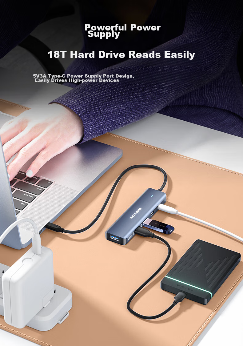 Acasis Type-C Expansion Dock, Apple Mac 5-In Desktop Hub, Computer Desk, Type-C to USB Adapter, USB 3.0 Hub, Video Adapter for Phones And Tablets, DS-9901 11