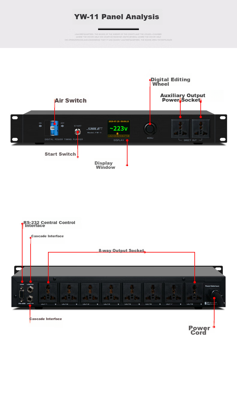 SHILE YW-11 Professional Engineering 8-Channel Power Sequencer, 232 Serial Port Conference Stage Amplifier Audio Equipment, Air Switch High-Power Controller 11