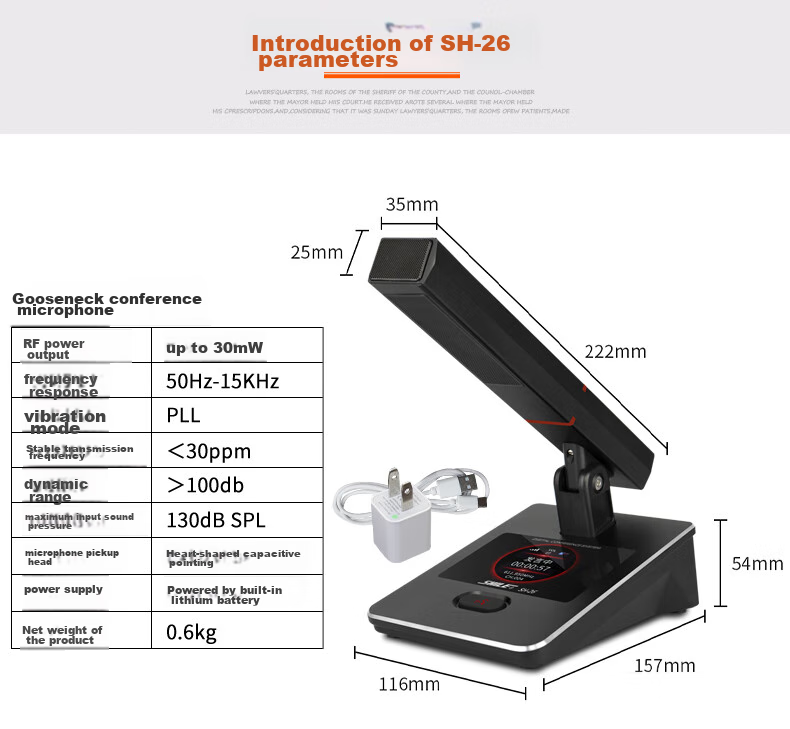 SHILE SH-26 Rechargeable One-To Conference Room Lecture Hall Microphone, Gooseneck Square Pole Wireless Microphone, Desktop Condenser Mic 17