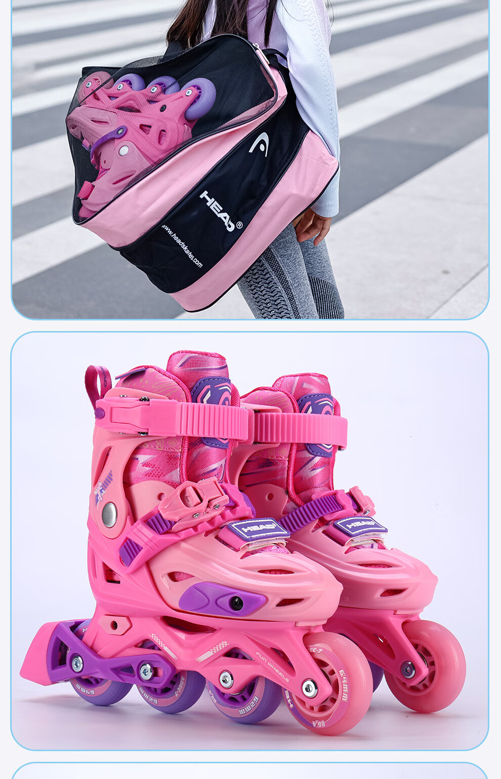 HEAD Professional Roller Skates for Children, Boys And Girls Beginners, Inline Skates, Flat Flower Casual Ice Skates, S5 Pink, Size L 19