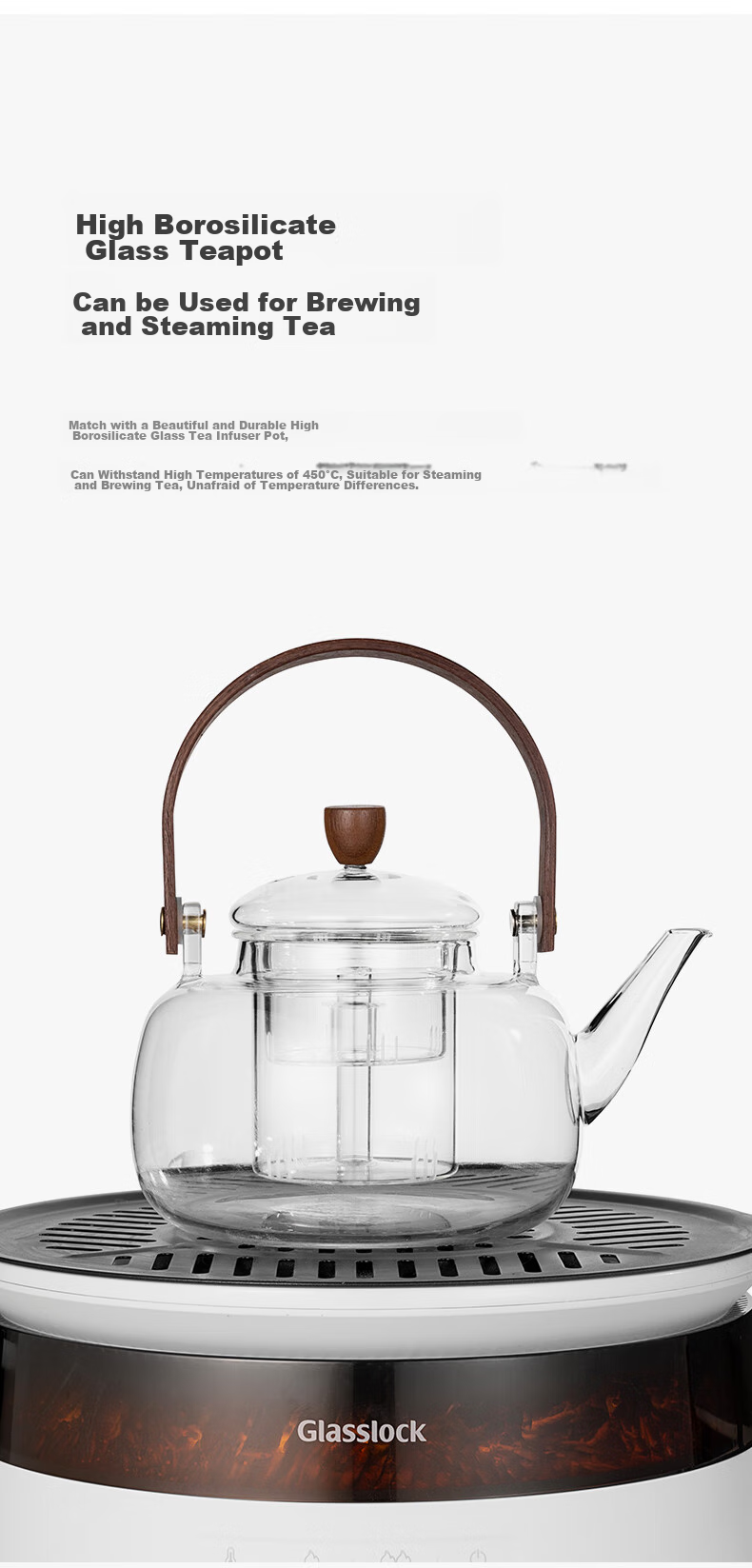 GLASSLOCK Tea Brewing Set with Simulated Charcoal Fire, All-Glass No Glue Health Tea Pot, Constant Temperature Tea Maker with Electric Ceramic Stove Heater, New Year's Gift 11