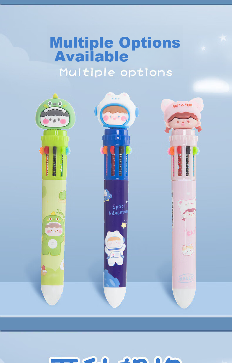 Licao Multi-Color 0.5mm Ballpoint Pen, Cartoon Colorful Pen, Push-Button Ten-Color Ballpoint Pen, Gift for Children, Creative Pen, Student Stationery, 1 Piece [Cute Panda Design] 3