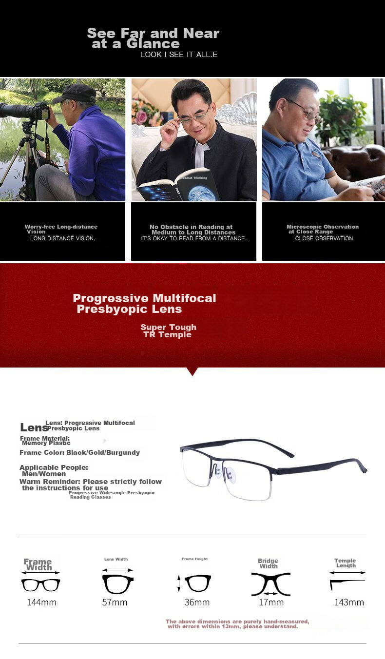 LESCA LUNETIER German Technology Automatic Zoom Reading Glasses for Men, Smart Bifocal Imported Anti-Blue Light Semi-Rimless Reading Glasses for Elderly Wome 10