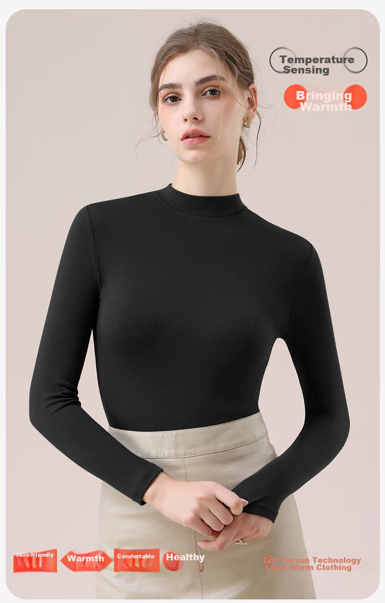 MiiOW Tech Heated Thermal Underwear Women Acrylic Cashmere Autumn High Neck Base Shirt Gray 2