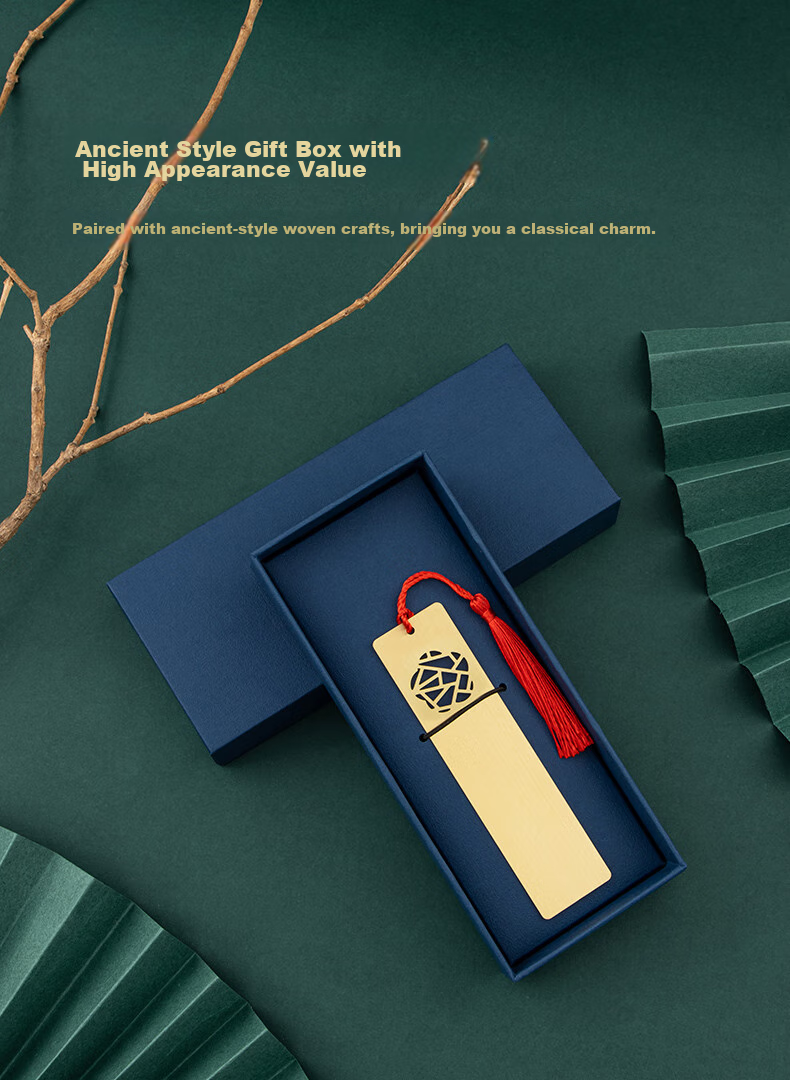 TIANSE Brass Bookmark Gift Box, Chinese Style Metal Souvenir for Teachers, Forbidden City Cultural And Creative Memorabilia, Business Annual Meeting Birthday Gift TS-5941 Good Fortune 5