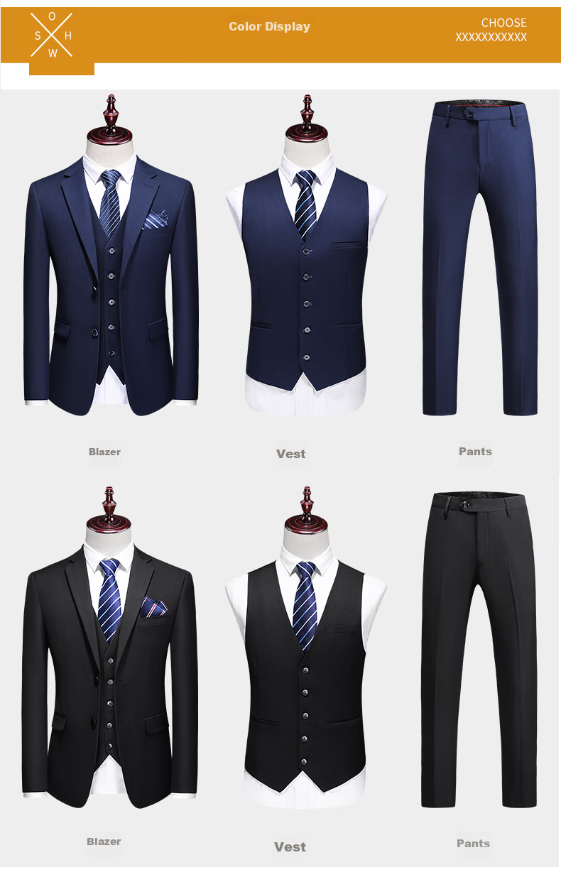 ROMON Men's Suit Set, Business Slim Fit Formal Wear, Wedding Suit, Men's Clothing Three-Piece Set, 2318 Black XL 6