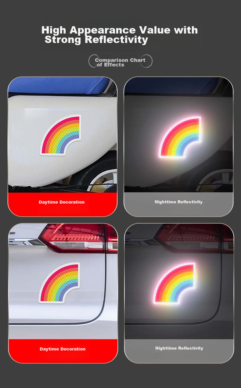 3M Reflective Warning Tape, Luminous Sticker for Electric Bikes, Motorcycles And Cars, Scratch Cover, Diamond Grade - Rainbow Signal, 8.5cm*8.4cm (1 Piece/bag) 6